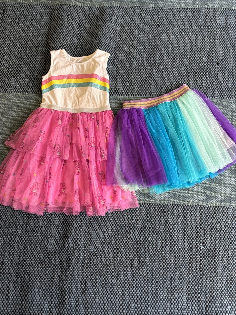 Care Bears White Tank Top dress and blue/purple tulle skirt!